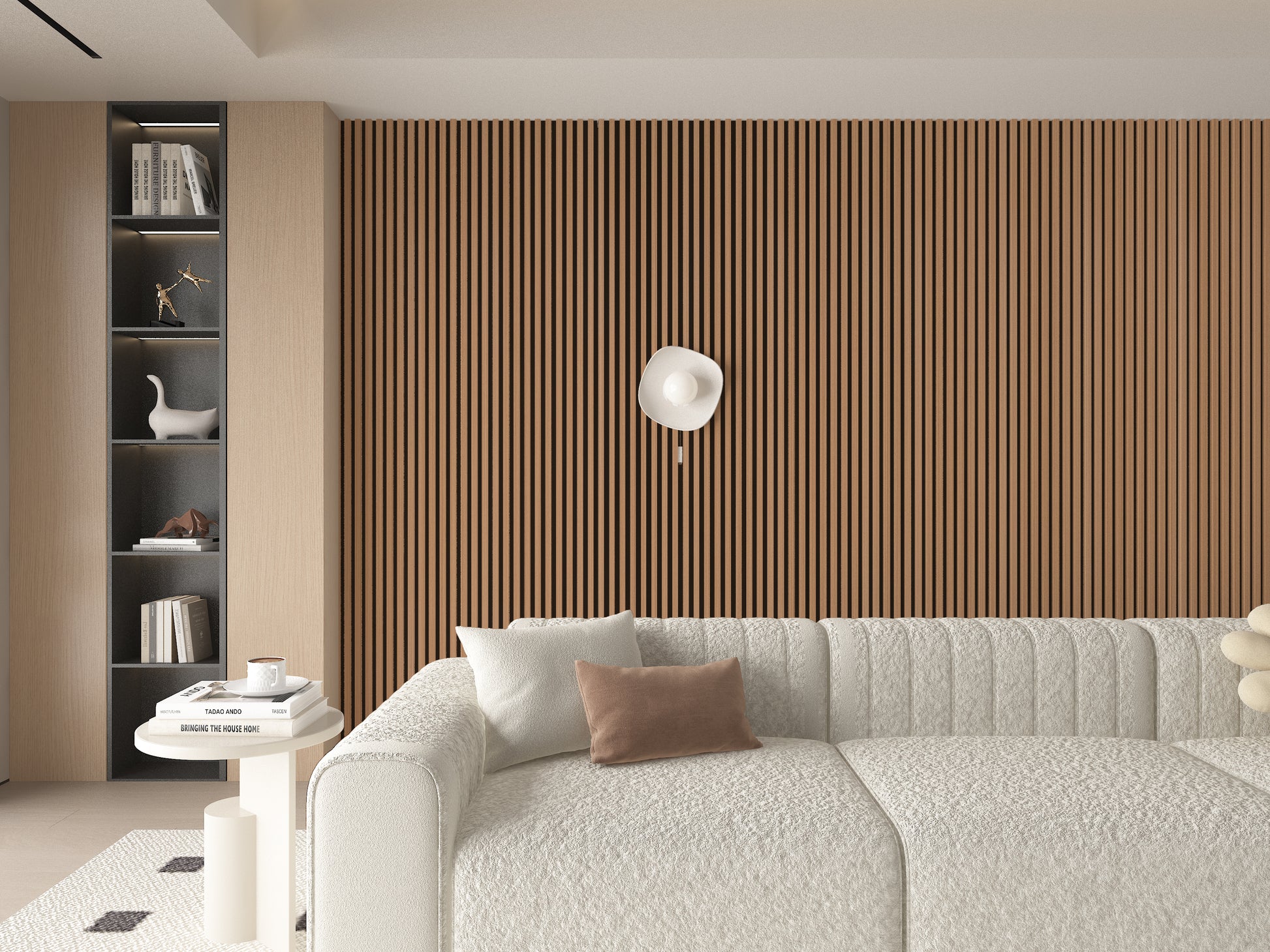 Maple Slate Black WPC Fluted 3D Wall Panels. NewGen Depot. Living Room Design With WPC Fluted Wall Panels