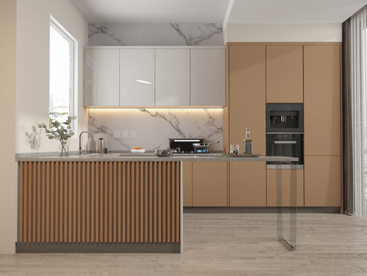Maple Slate Black WPC Fluted 3D Wall Panels. NewGen Depot. Kitchen Design From WPC Fluted Wall Panels