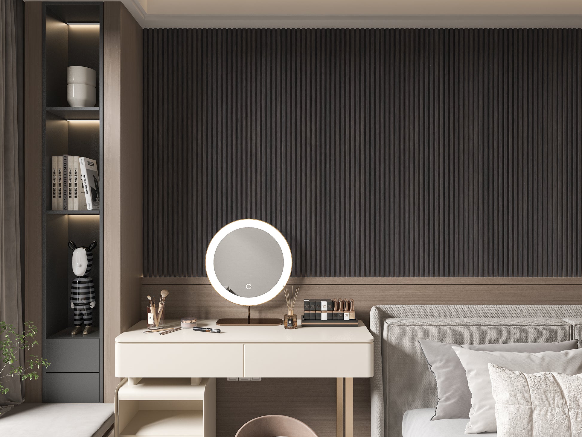 Dark Smoky Oak WPC Fluted 3D Wall Panels. NewGen Depot. Bedroom Wall Design