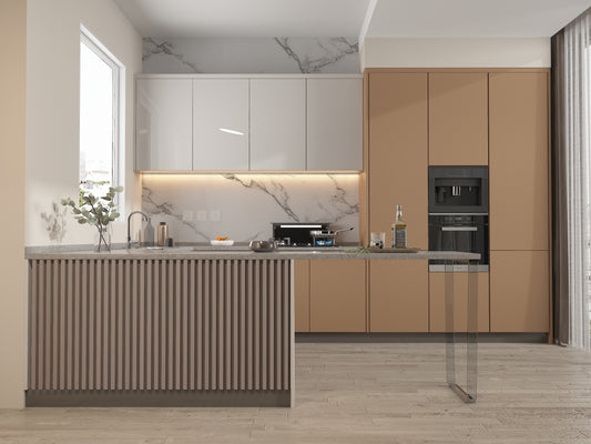 Cedar Oak WPC Fluted 3D Wall Panels. NewGen Depot. Kitchen Design From WPC Fluted Wall Panels