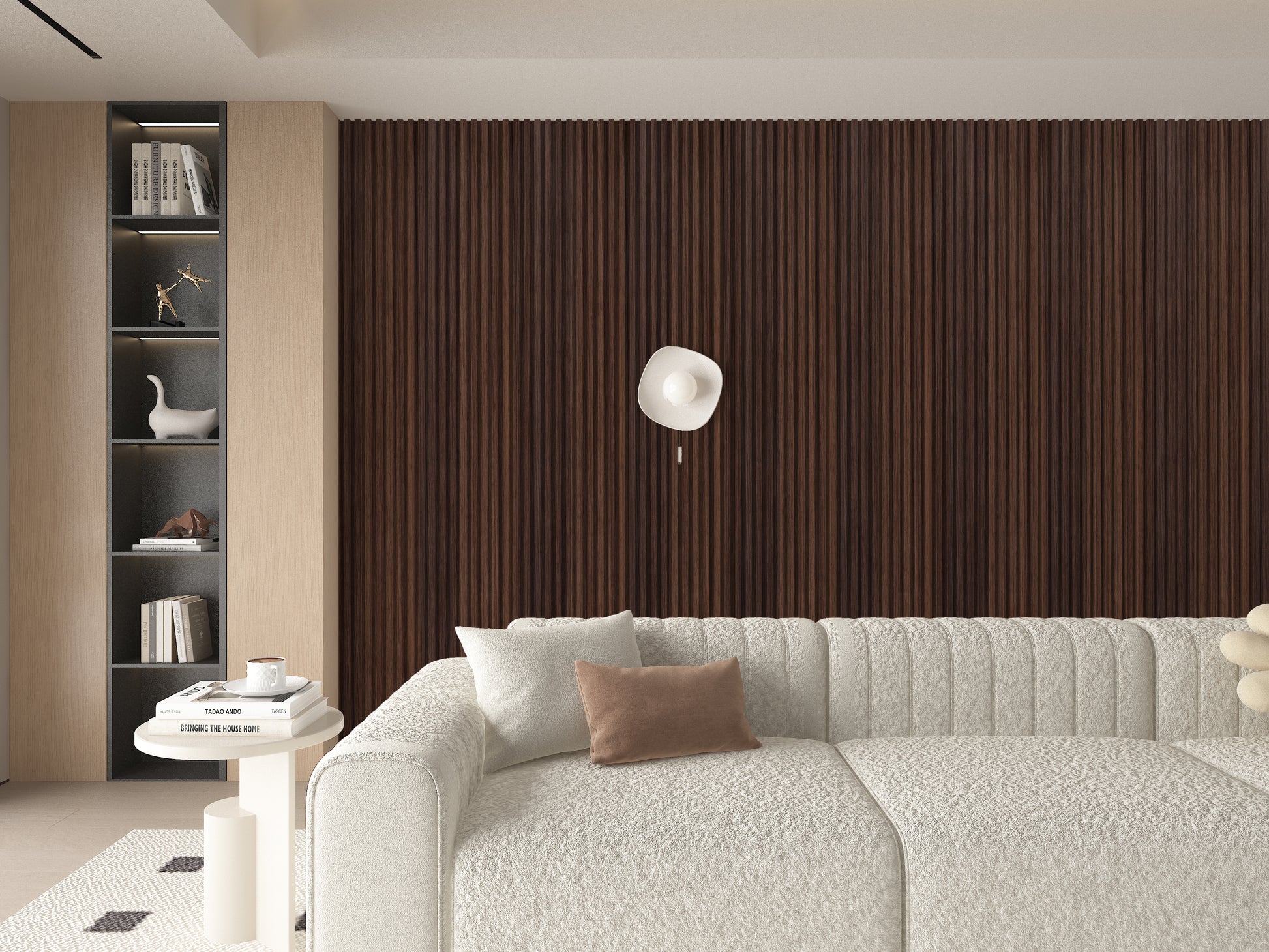 Dark Walnut WPC Fluted 3D Wall Panels. NewGen Depot. Bedroom Wall Design
