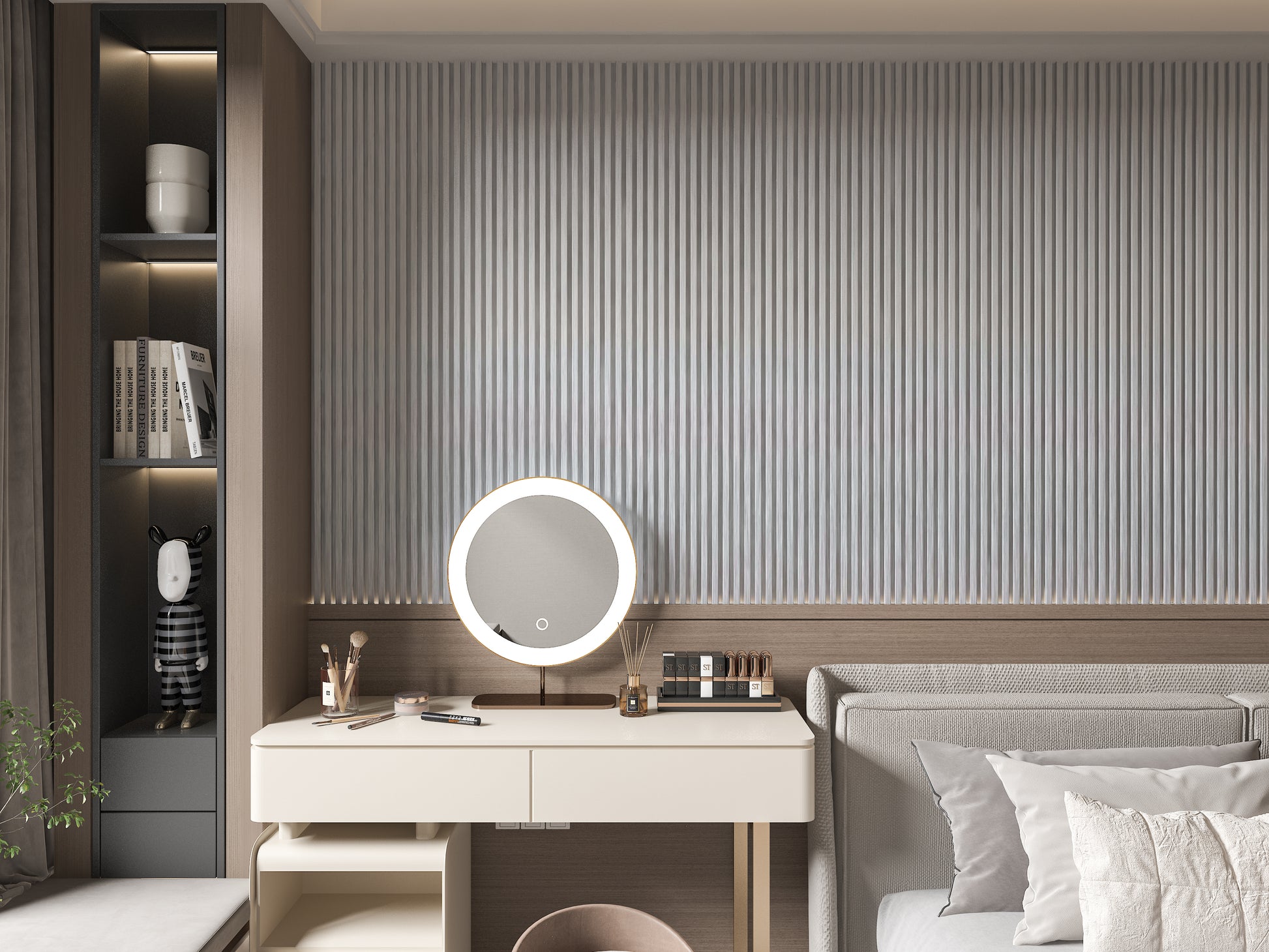 White Brushed WPC Fluted 3D Wall Panels. NewGen Depot. Bedroom Wall Design