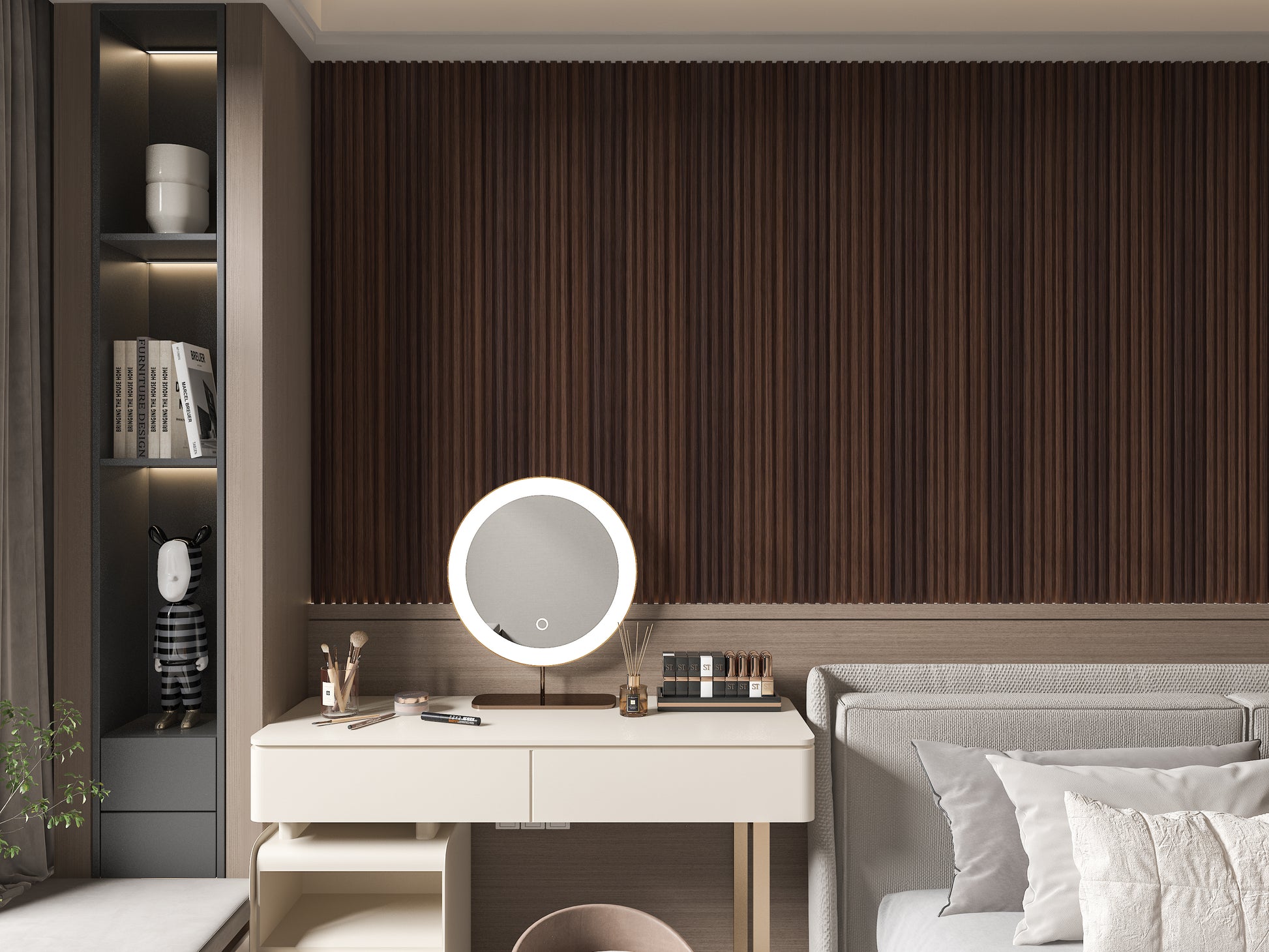 Dark Walnut WPC Fluted 3D Wall Panels. NewGen Depot. Living Room Design With WPC Fluted Wall Panels