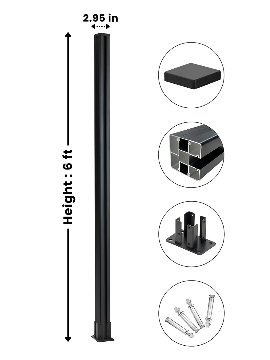 6 ft above-ground fence post with height measurement and included mounting components
