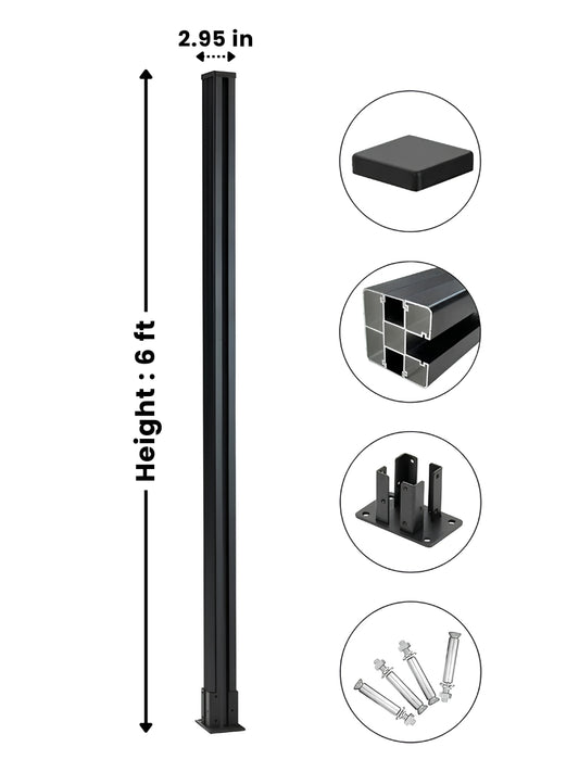 6 ft above-ground fence post with height measurement and included mounting components