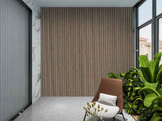 10-Pack Royal Oak WPC Fluted 3D Wall Panels Lobby Design