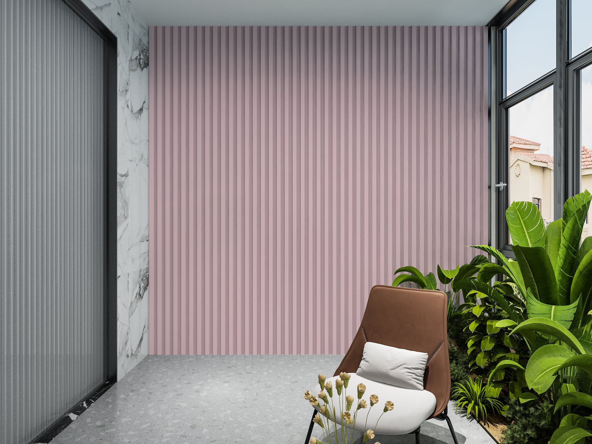 10-Pack Pink WPC Fluted 3D Wall Panels Lobby Desing