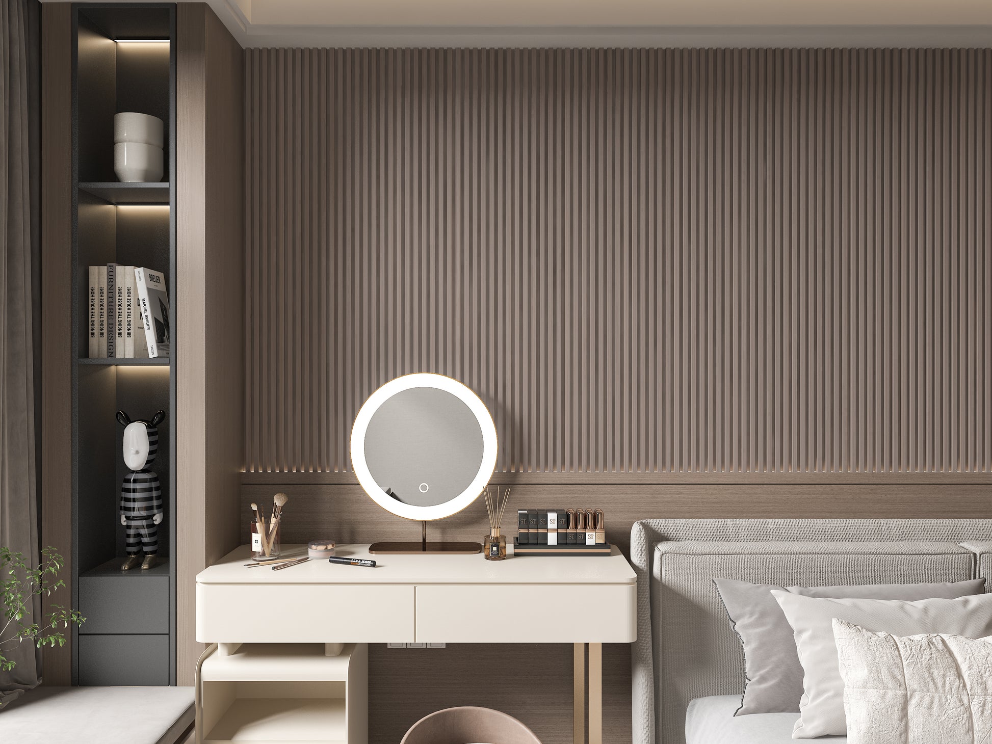 Cedar Oak WPC Fluted 3D Wall Panels. NewGen Depot. Living Room Design With WPC Fluted Wall Panels