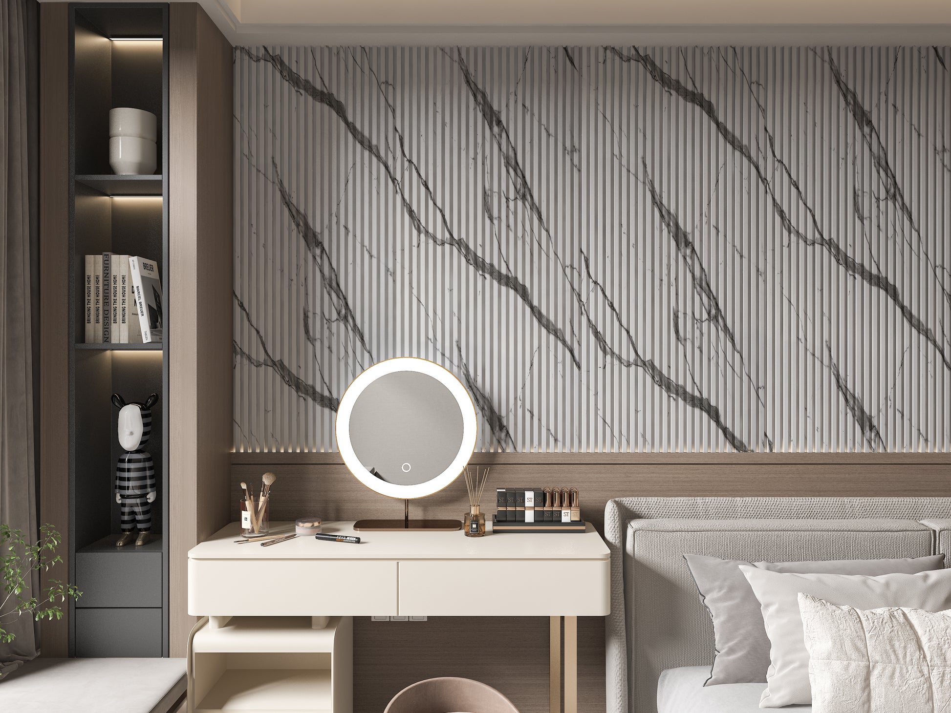 Gray Vain WPC Fluted 3D Wall Panels. NewGen Depot. Living Room Design With WPC Fluted Wall Panels