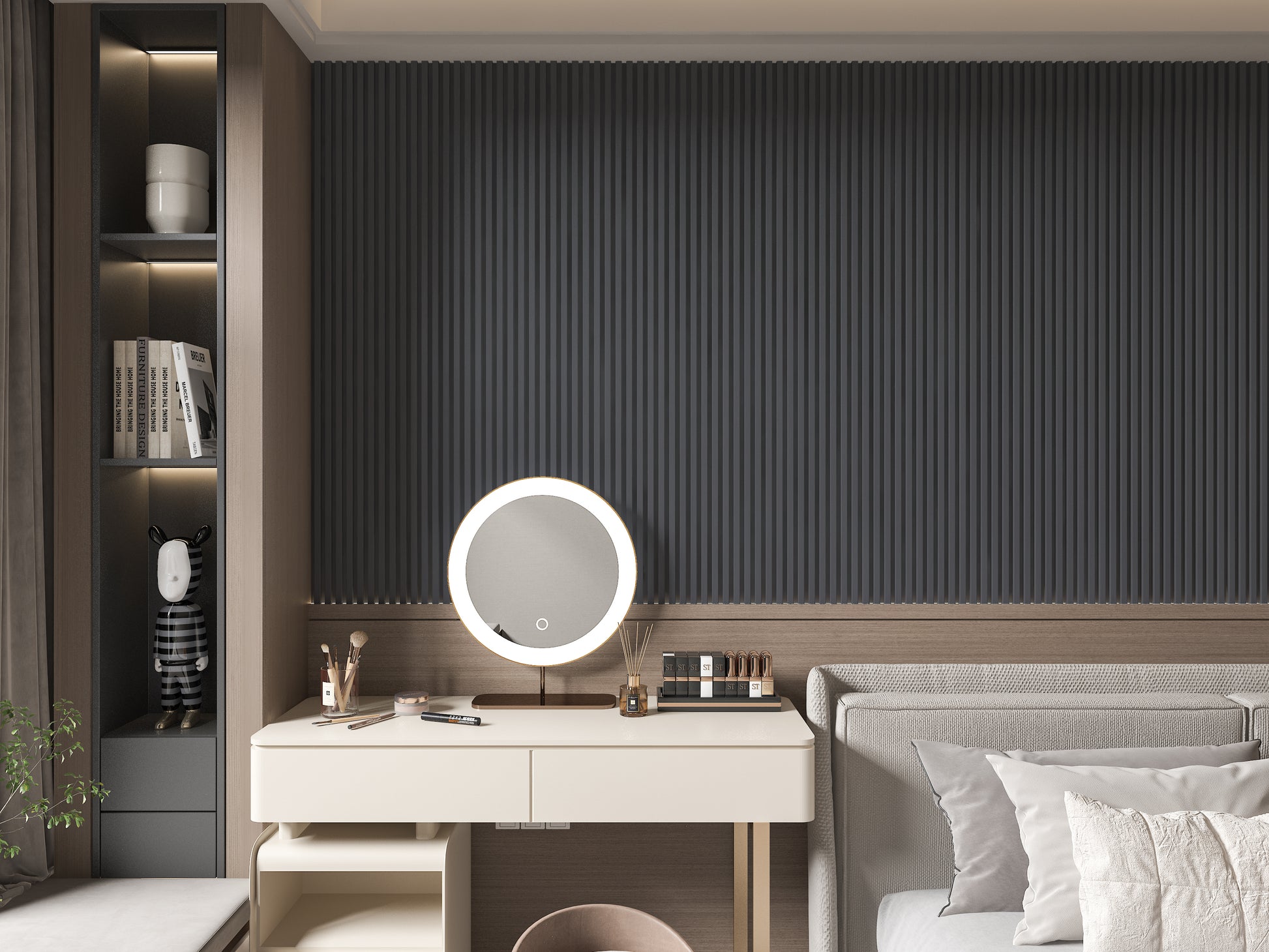 Silver Gray Metallic WPC Fluted 3D Wall Panels. NewGen Depot. Living Room Design With WPC Fluted Wall Panels