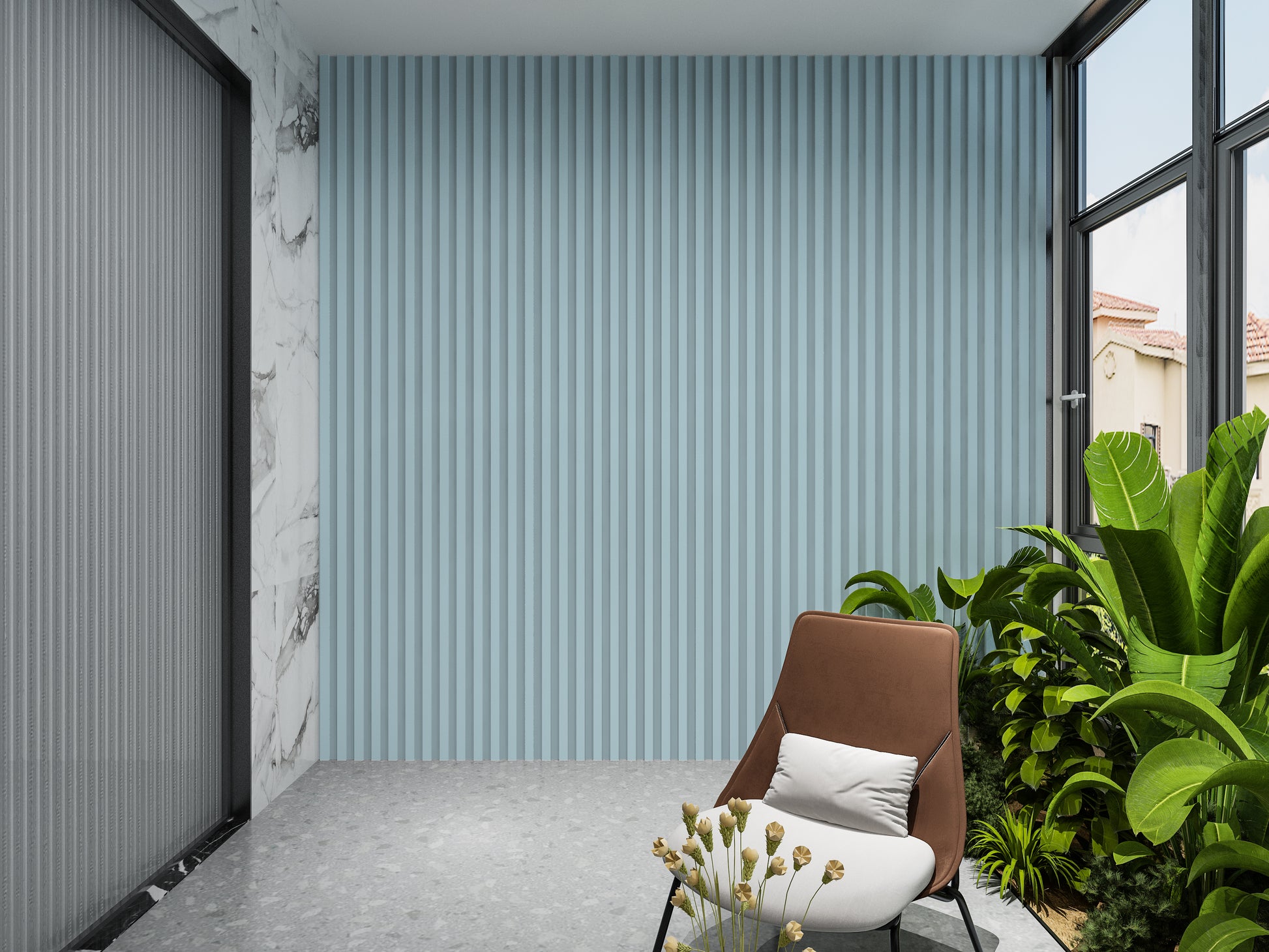 10-Pack Blue WPC Fluted 3D Wall Panels Lobby Wall Design 
