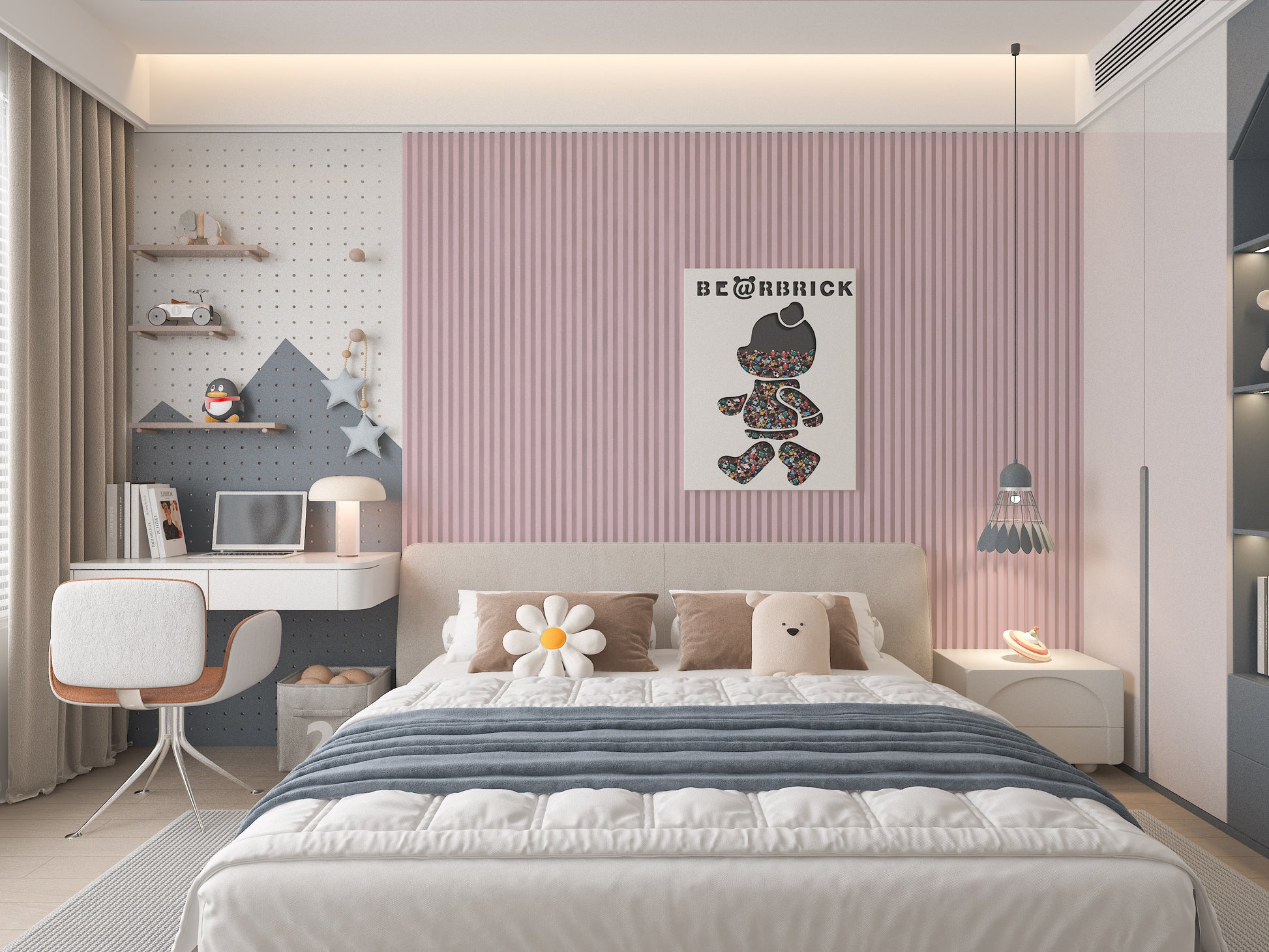 10-Pack Pink WPC Fluted 3D Wall Panels Bedroom Design.