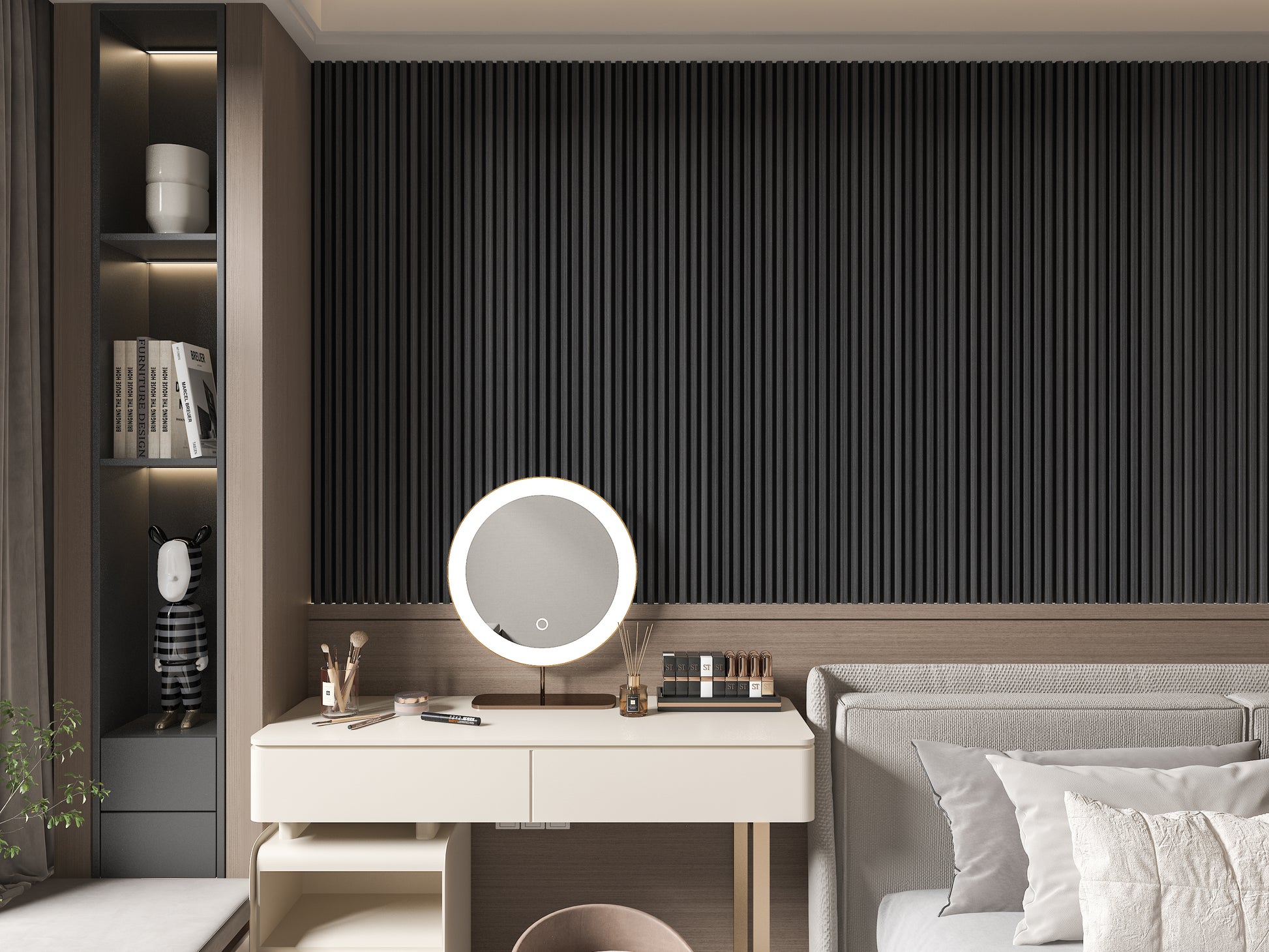 Carborn Gray WPC Fluted 3D Wall Panels. NewGen Depot. Bedroom Wall Design