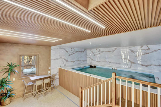 Modern spa interior using acoustic wall panels and marble PVC sheets