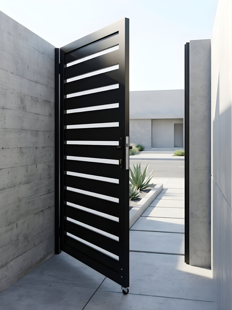 Contemporary aluminum fence gate semi privacy design for outdoor use