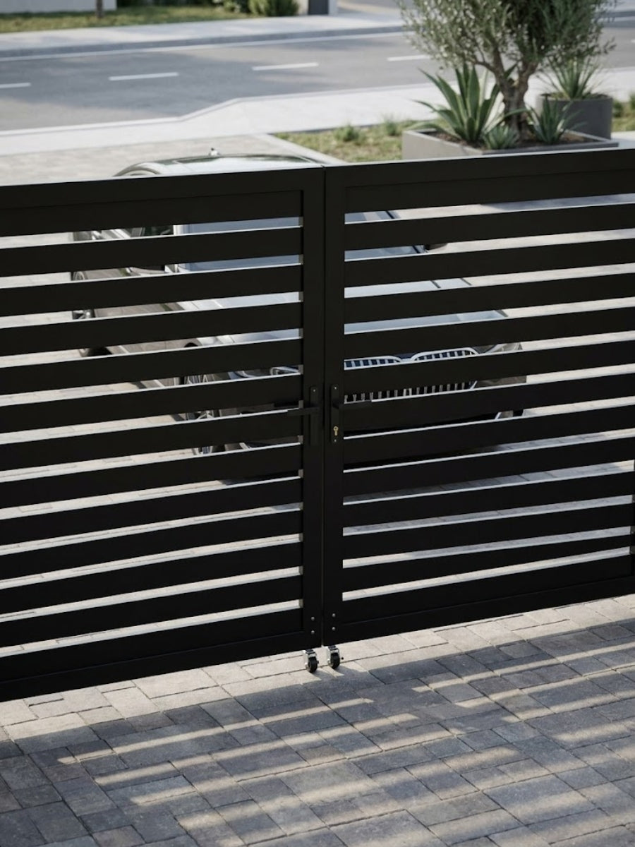 weather resistant aluminum semi privacy double gate for home driveway