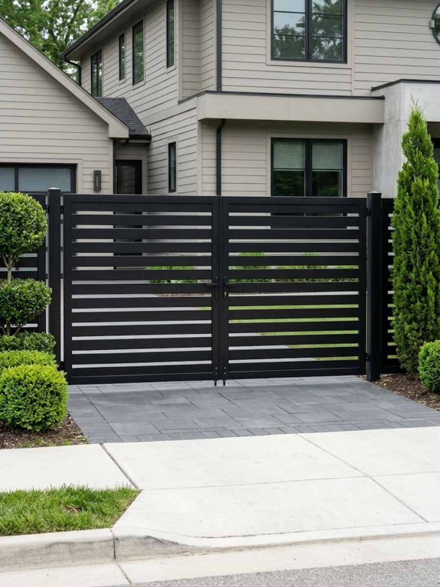 contemporary aluminum double gate semi privacy design for front yard