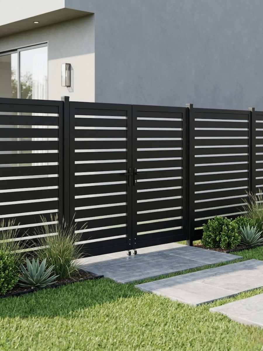 10ft wide aluminum semi privacy double swing gate for driveway access