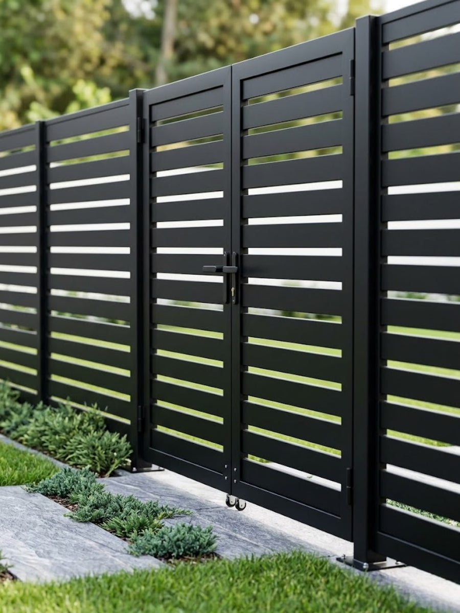 modern aluminum double gate semi privacy slatted design outdoor fencing gate