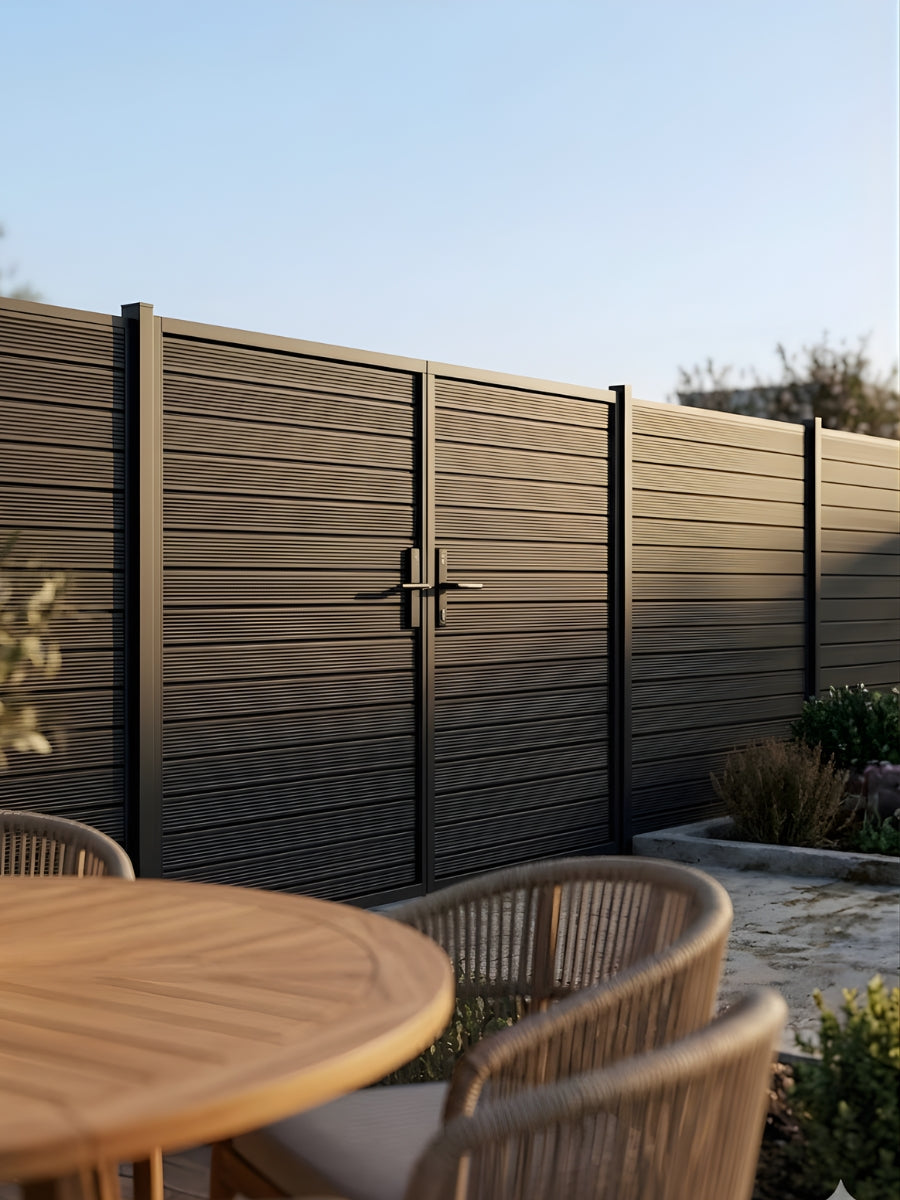 secure aluminum privacy gate with solid panels black 10x6 gate