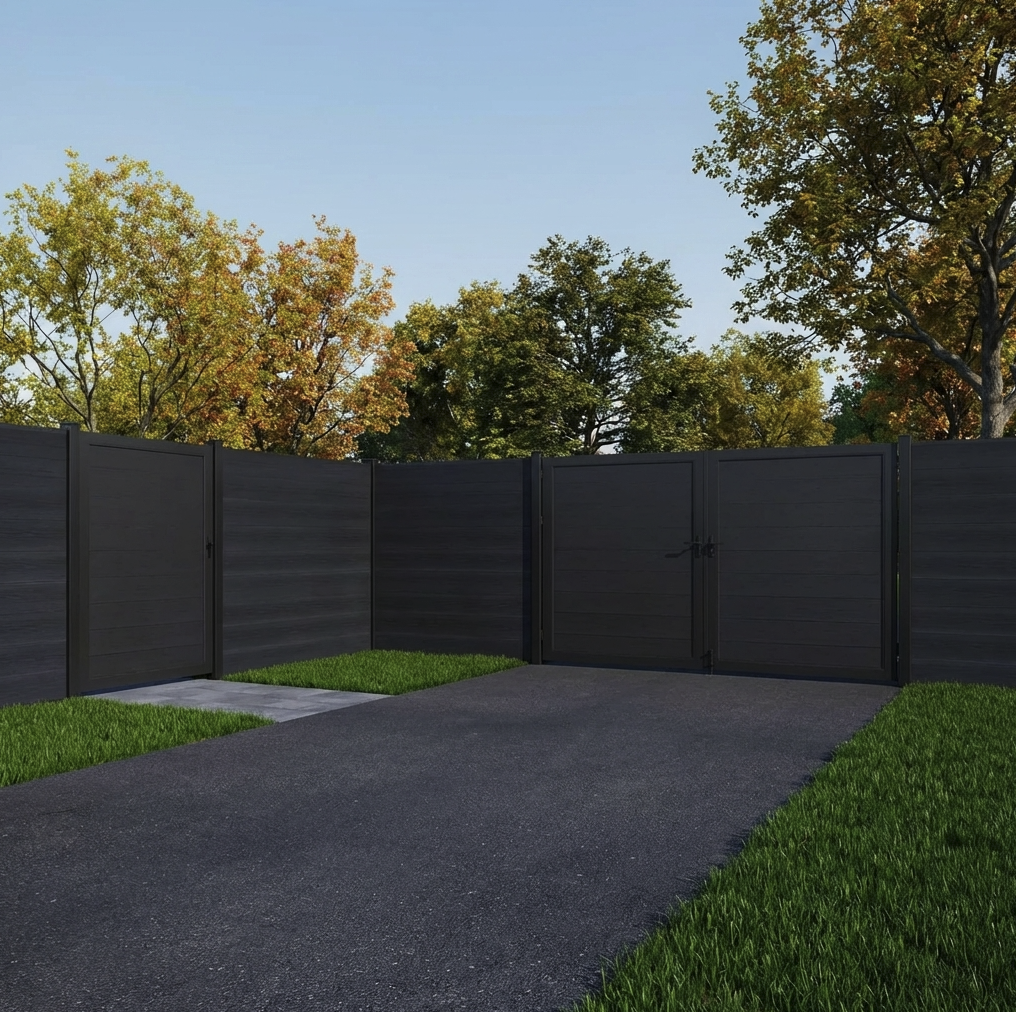Black Composite fence single gate and a double gate 