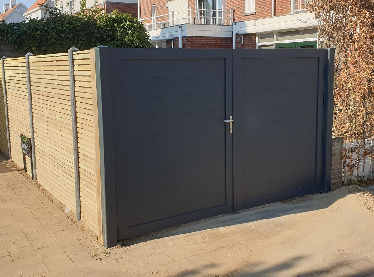 Black Modern Composite double gate fence.