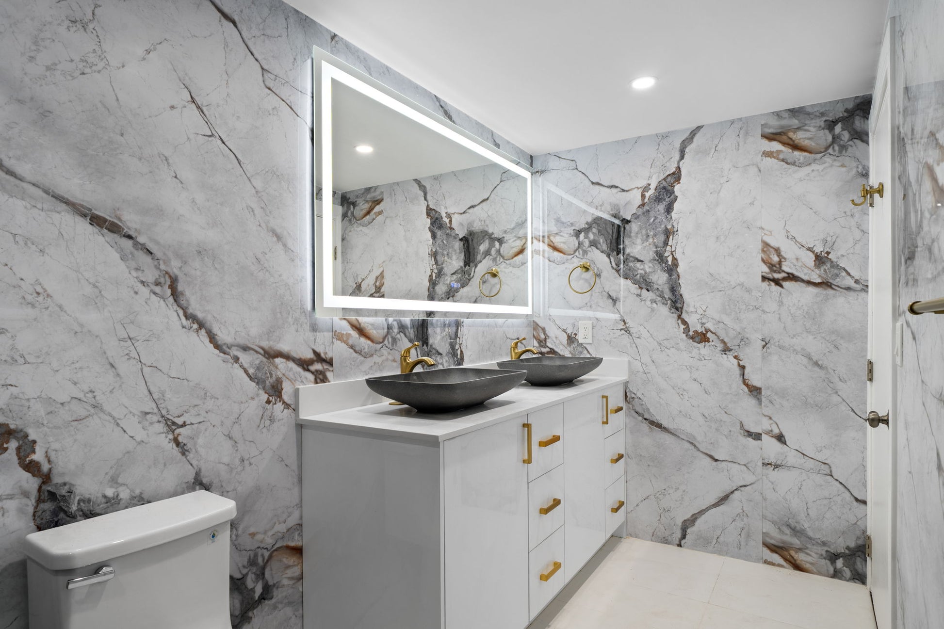 Blue Brown PVC Marble Sheet bathroom Design