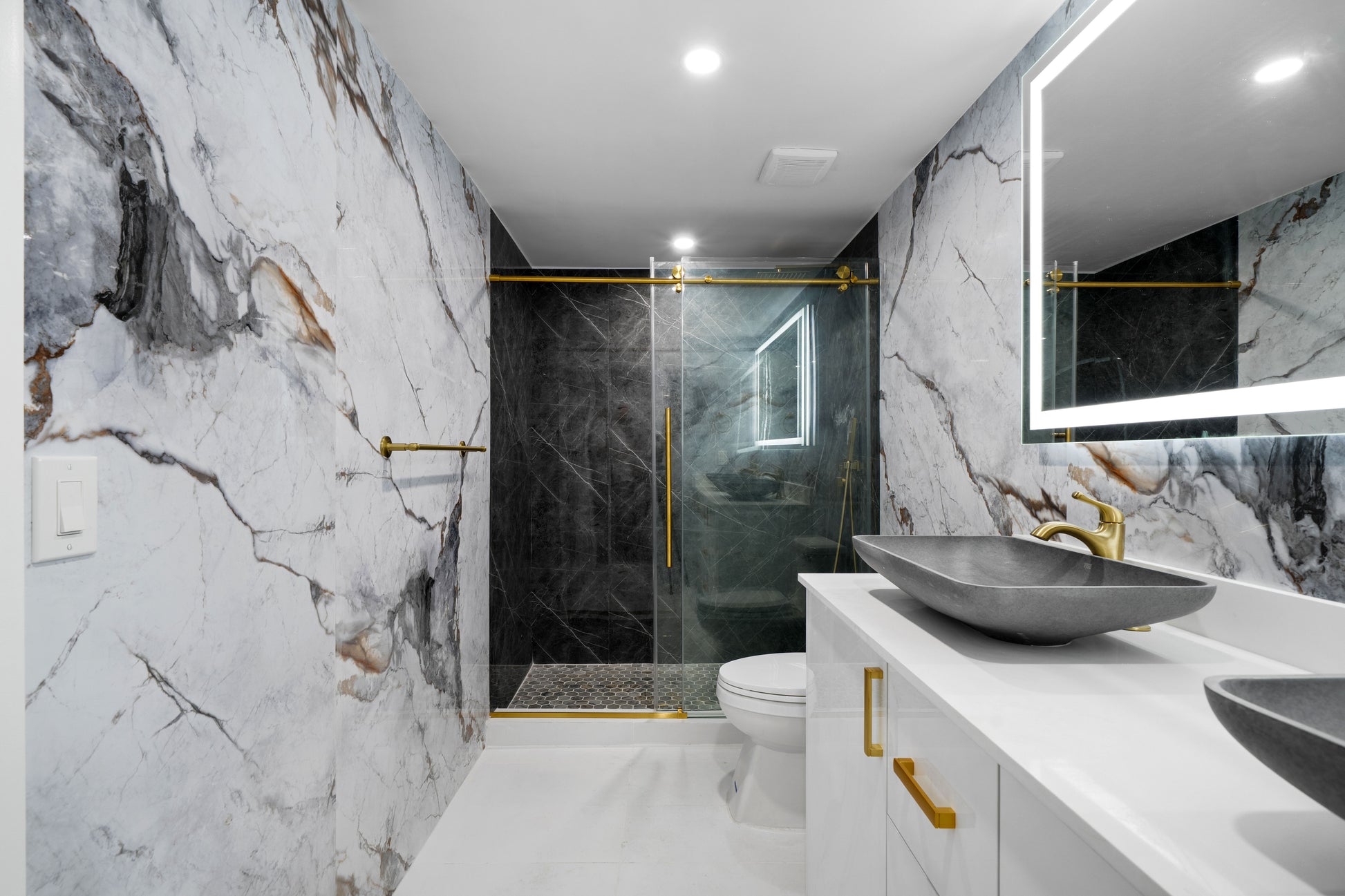 Blue Brown PVC Marble Sheet bathroom Design Project
