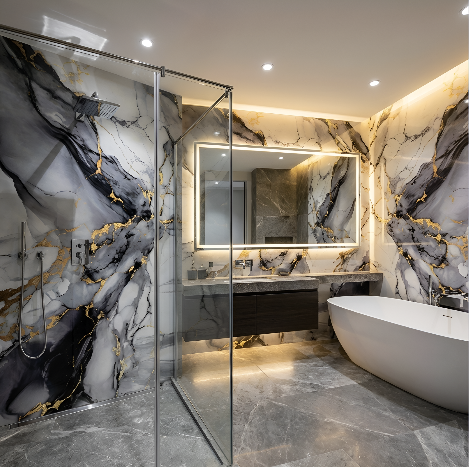 Blue Mist PVC Marble Sheets in Bathroom