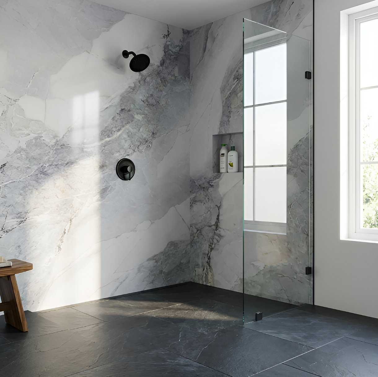 Book Match PVC Marble sheets bathroom design 