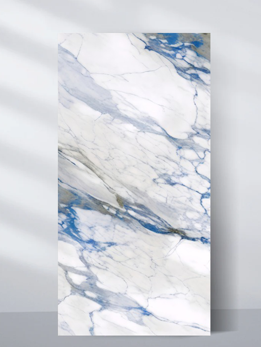3D Calacatta Azur Marble UV Protected PVC Wall Panel - 4x8 ft, Fireproof & Waterproof, (32 sq. ft)