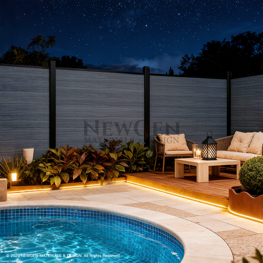 Co-extruded light gray composite fence boards on sale