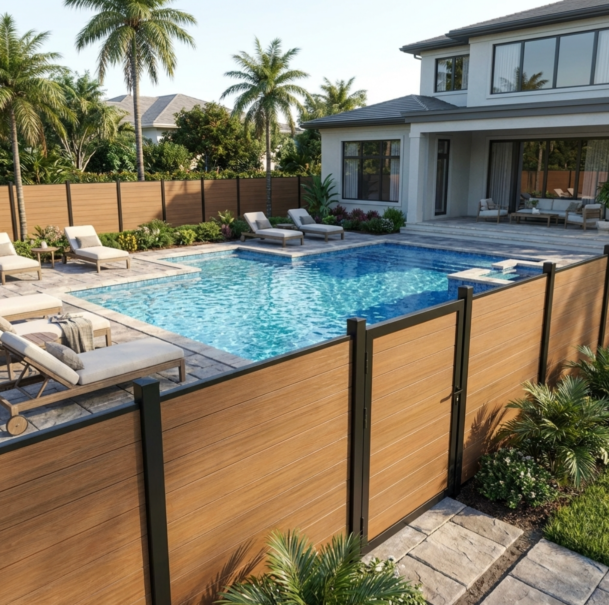 Composite fence for swimming pool with gate 