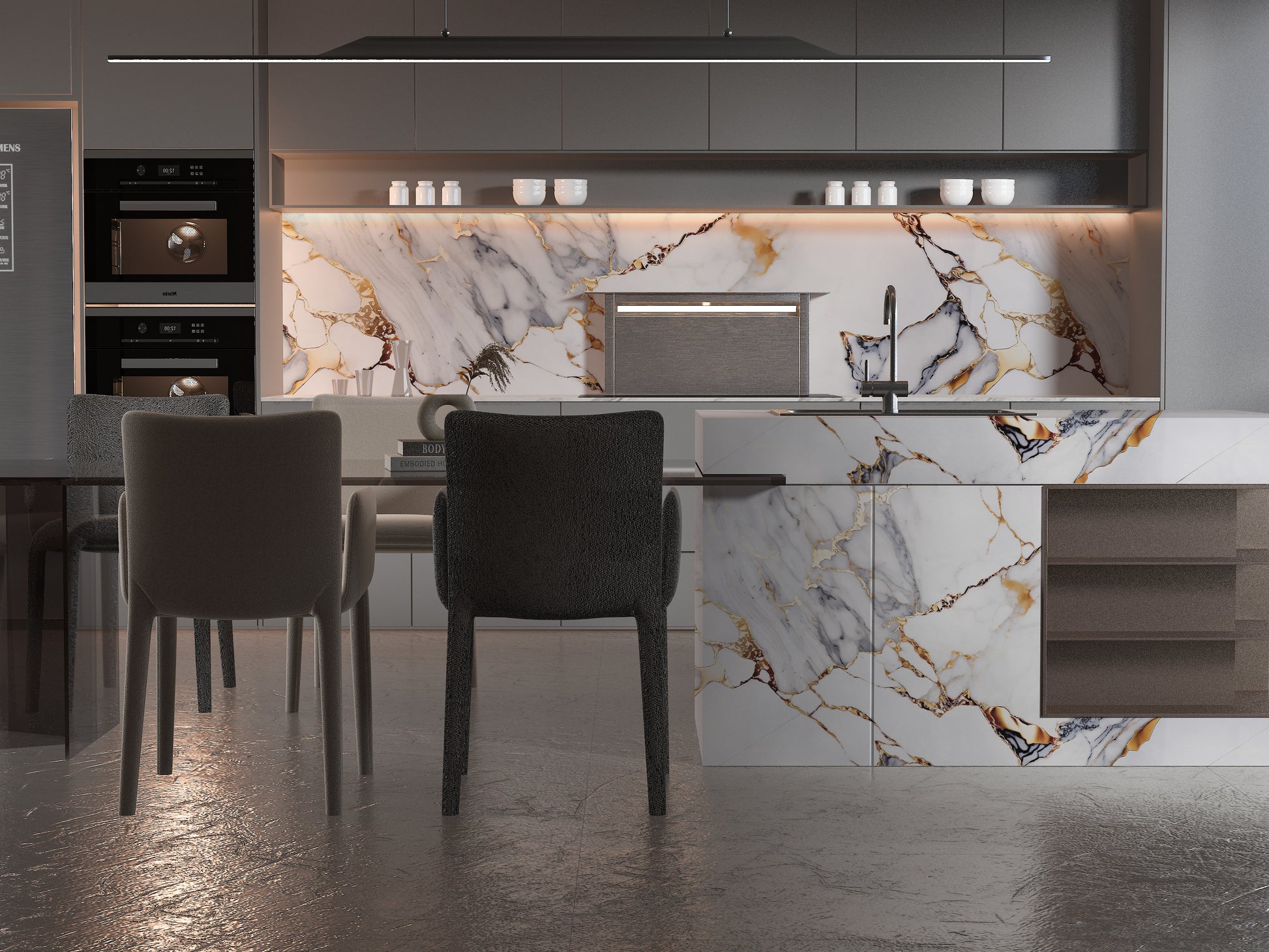 PVC 3D Marble Sheet Covelano Luxe Gold. NewGen Depot. Kitchen Design From PVC Marble Sheets