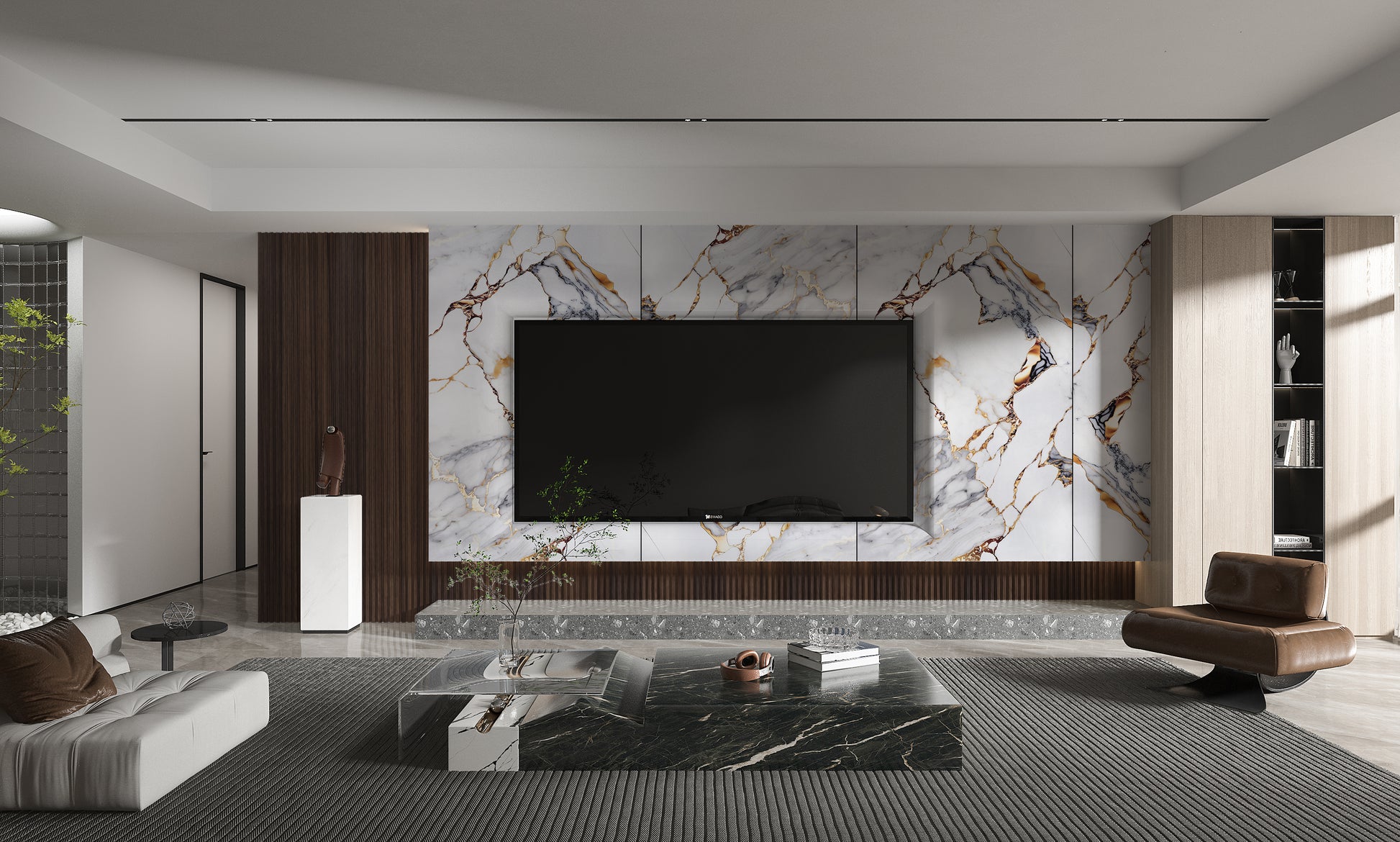 PVC 3D Marble Sheet Covelano Luxe Gold. NewGen Depot. Living Room  With PVC Marble Sheets Design