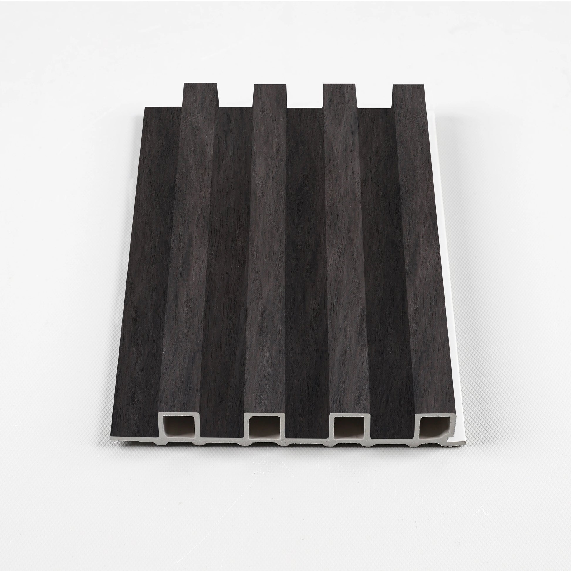 Dark Smoky Oak Contemporary 3D fluted wall panel sample made from WPC