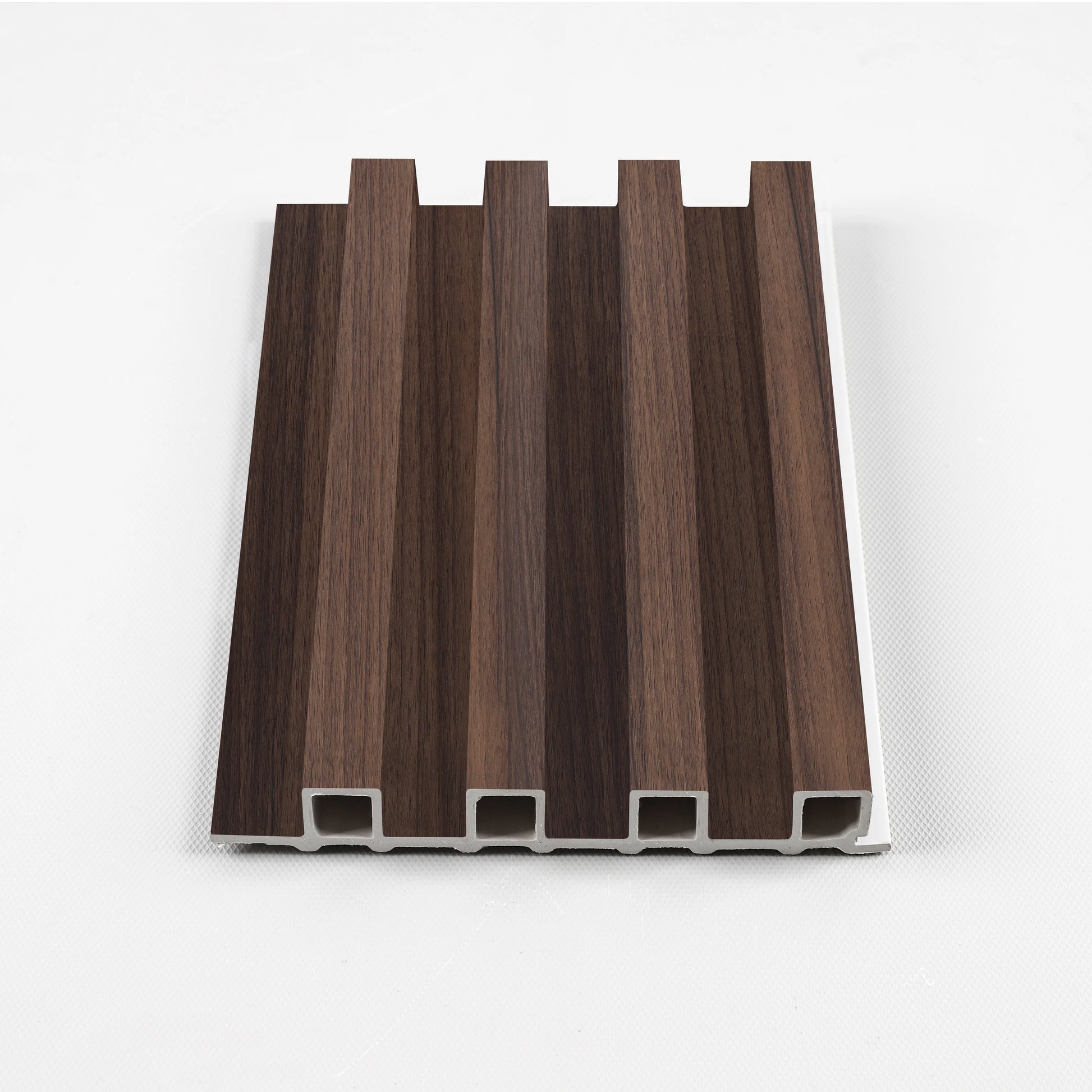 Dark Walnut Oak Architectural WPC fluted panel sample with clean lines