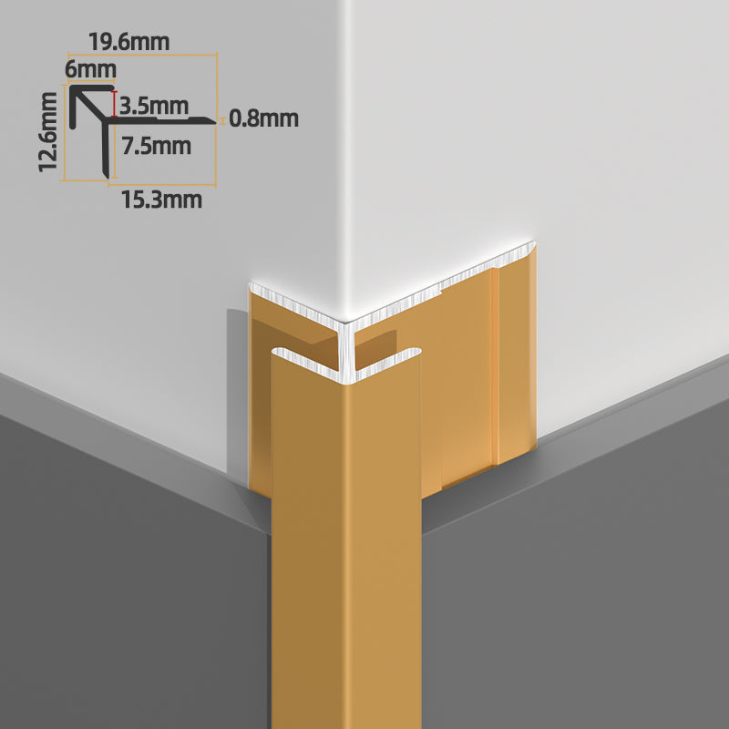 Gold Aluminium Trim Outside Corner sharp  for PVC Marble Sheets White
