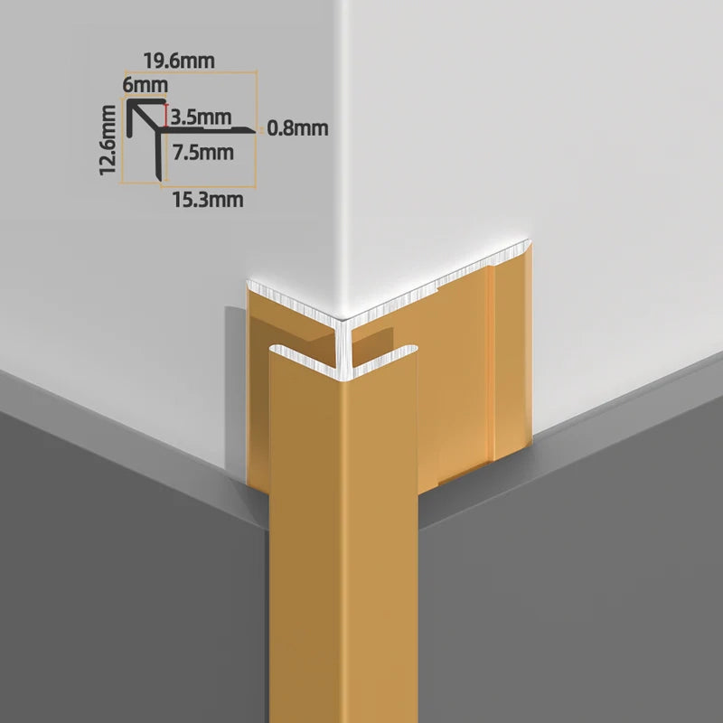 Gold Aluminium Trim Outside Corner sharp  for PVC Marble Sheets White