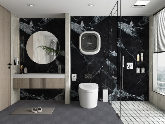 Black and White Marble UV Protected PVC Wall Panel - 4x8 ft, Fireproof & Waterproof, (32 sq. ft)