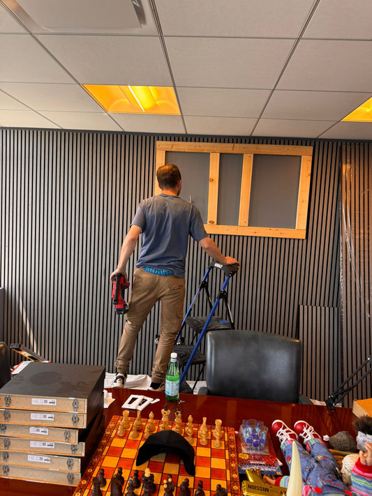 Wood acoustic wall panels for home theater noise reduction