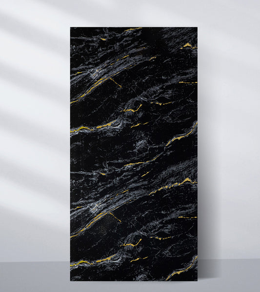 Midnight Gold Marble UV Protected PVC Wall Panel - 4x8 ft, Fireproof & Waterproof, (32 sq. ft)