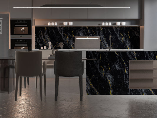 Midnight Gold Marble UV Protected PVC Wall Panel - 4x8 ft, Fireproof & Waterproof, (32 sq. ft)
