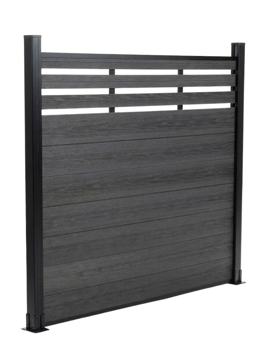 Black lattice top composite privacy fence panel for modern backyard design