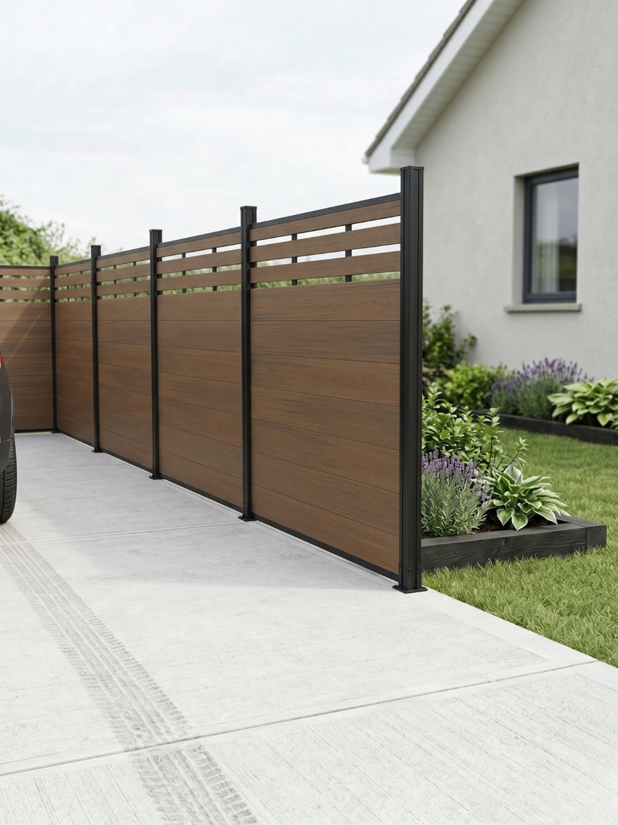 6x6 ft walnut privacy fence with lattice top low maintenance composite panel