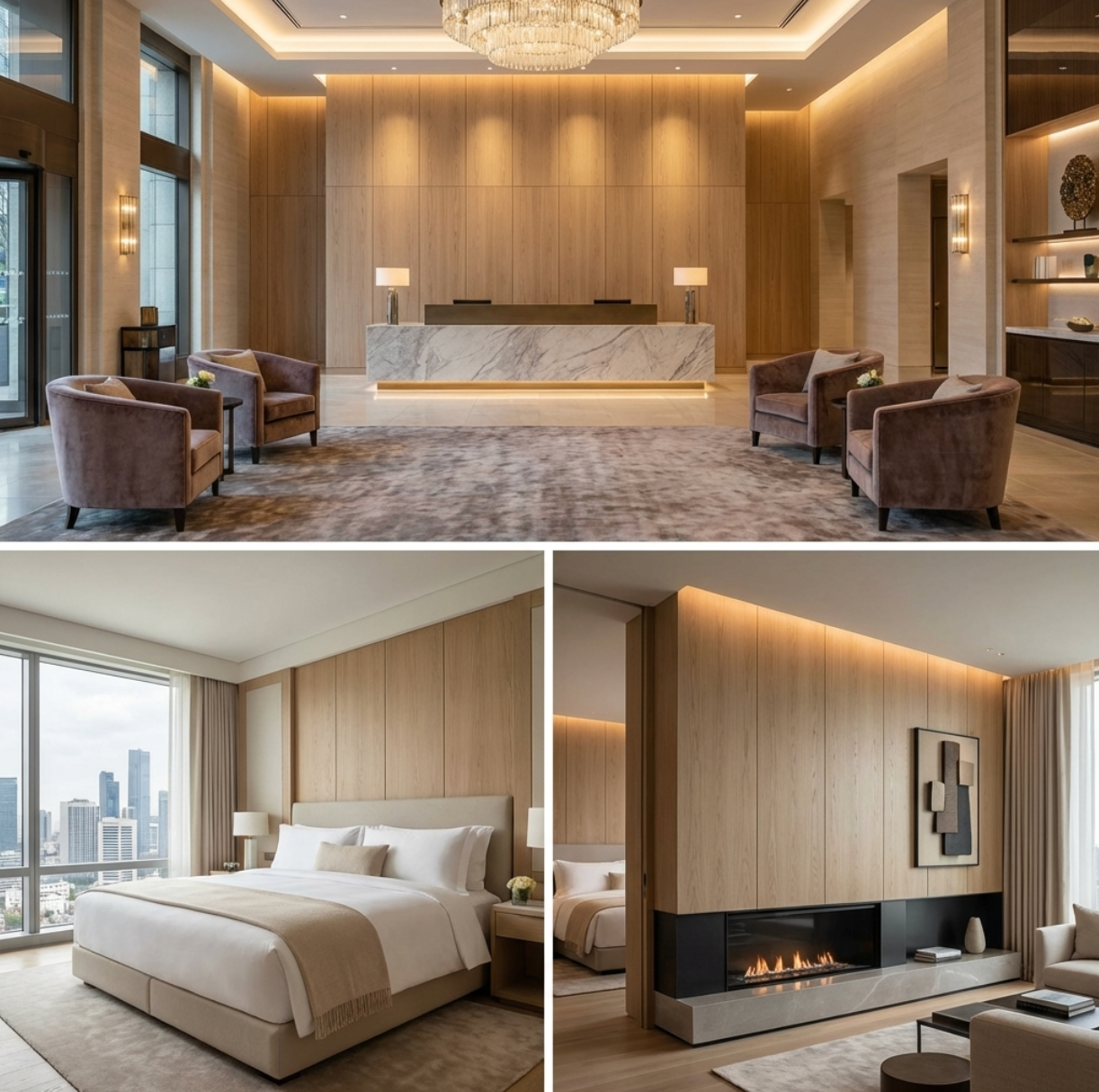 Luxury hotel Commercial Wall Panels in Lobby and Rooms