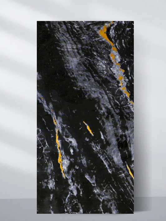 Midnight Gold Marble UV Protected PVC Wall Panel - 4x8 ft, Fireproof & Waterproof, (32 sq. ft)