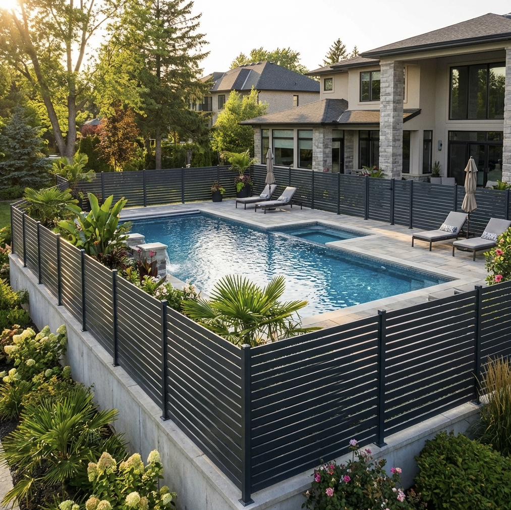 Modern Aluminum Fence Wholesale Price Installed over Concrete 