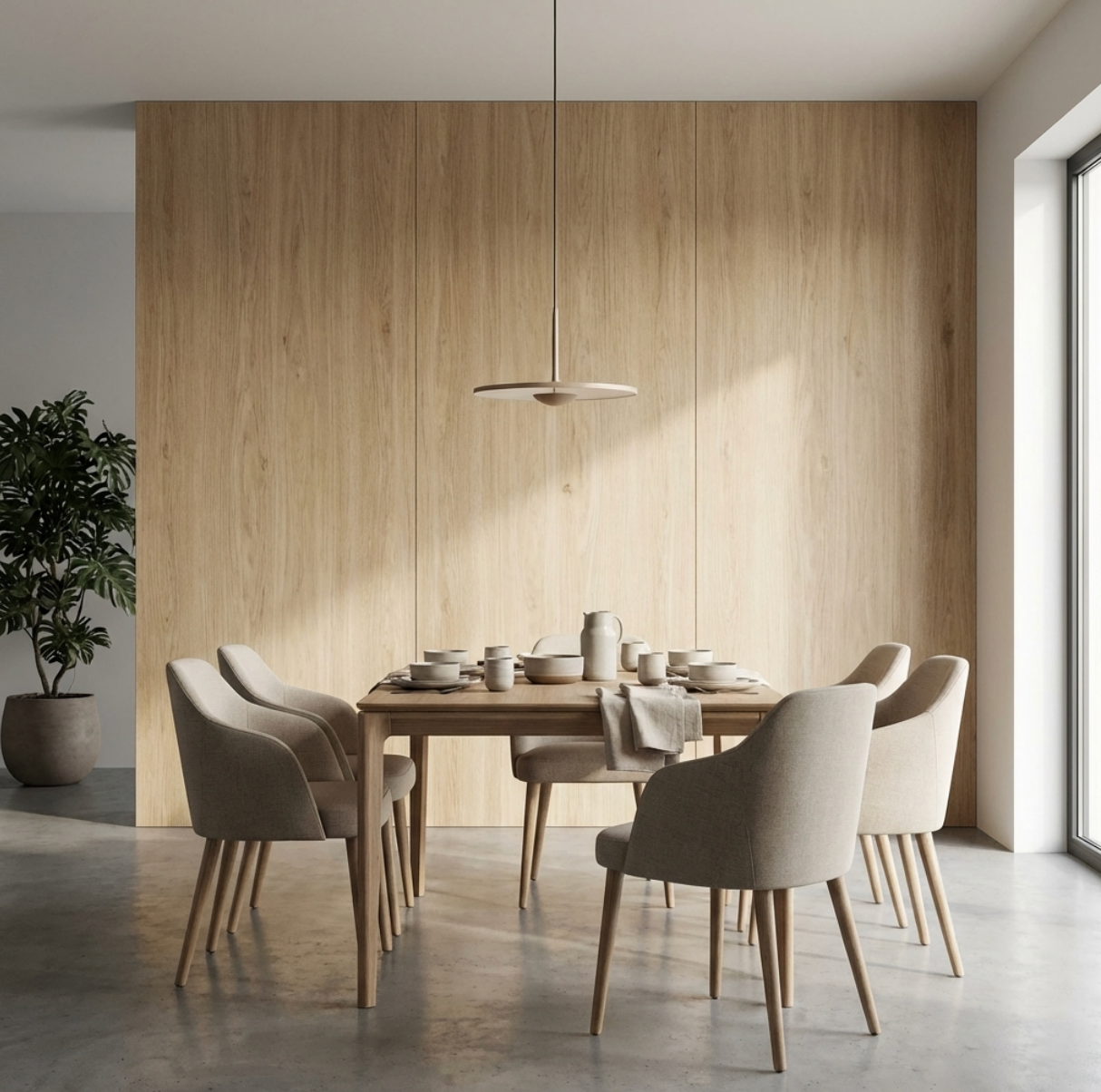 Modern interior with wood veneer  walls panels