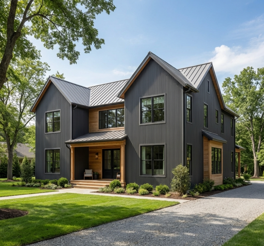 Modern two-story house with gray Composite Cladding Board Design